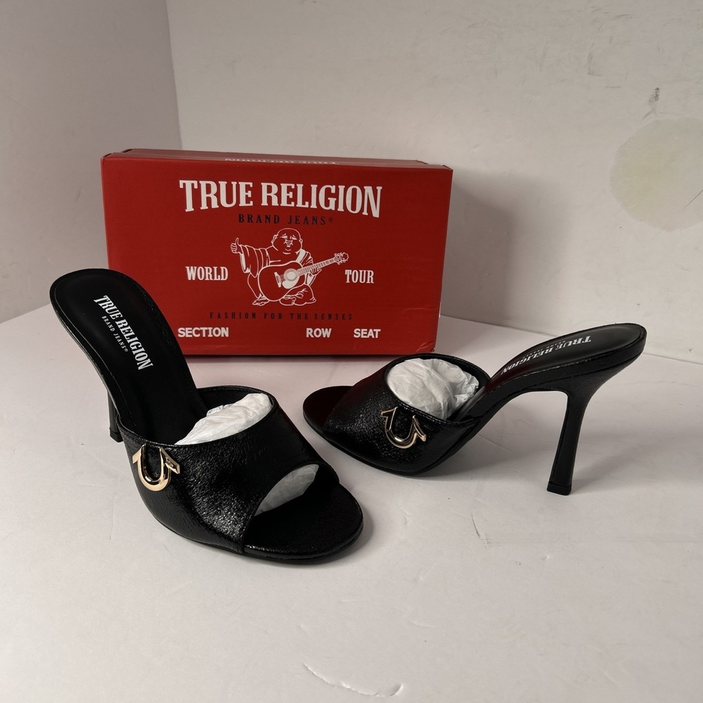 TRUE RELIGION Womens 7 Sophia Black Heeled Open Toe Sandals